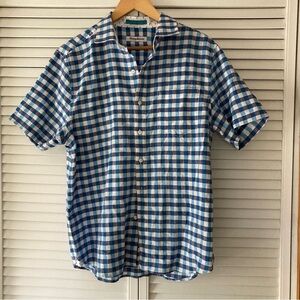 Tommy Bahama mens short sleeve shirt gingham del toro 65% linen 35% polyester